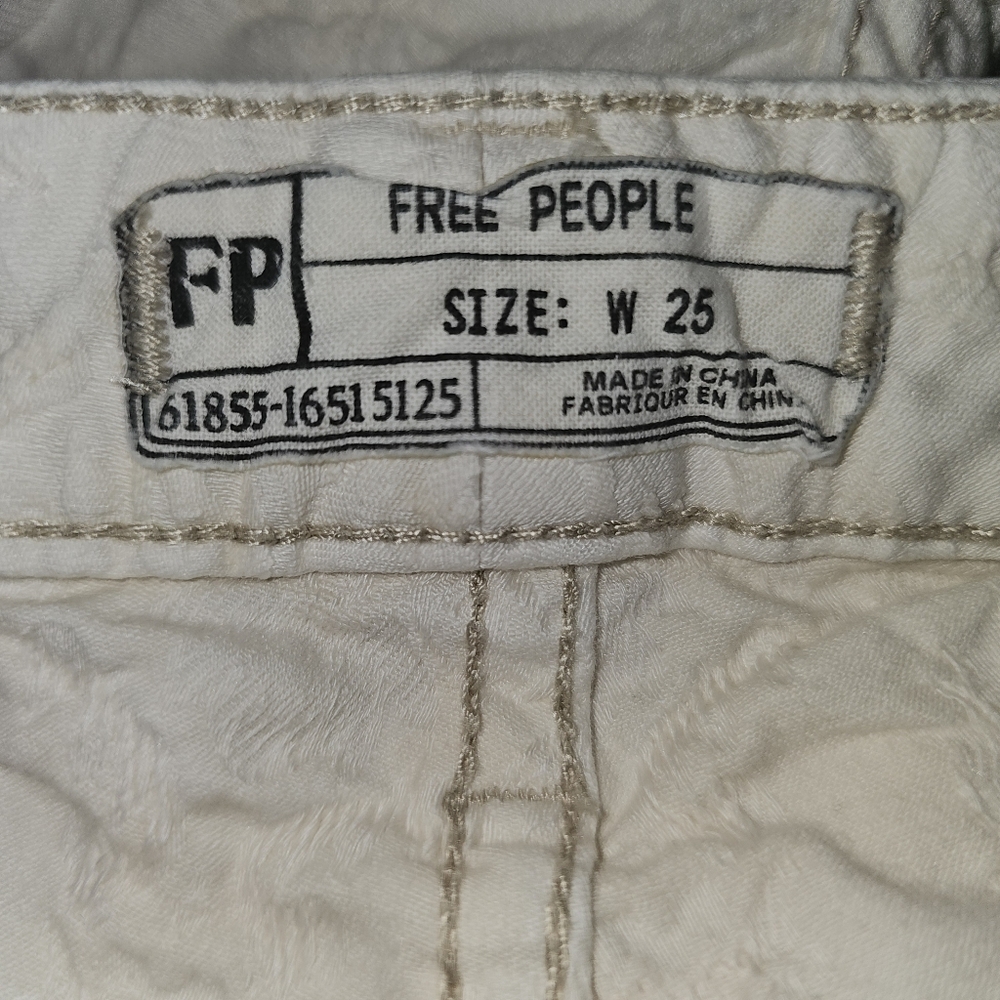 Free People Jaquard Textured Cream Lowrise Jeans In 25 - Picture 6 of 8
